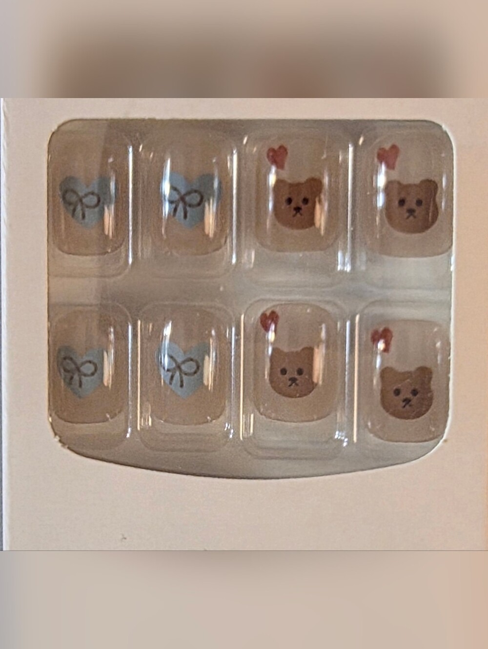 Cute Bear & Blue Bow Press-On Nail Set